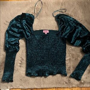 Miami Teal Velvet Puff Sleeve Blouse